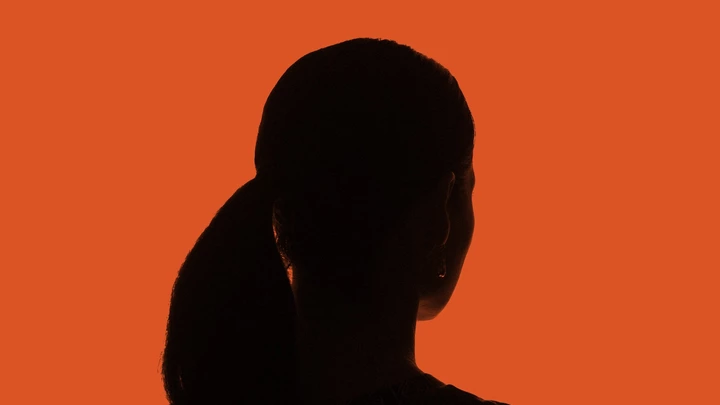 Silhouette of a young girl from the back with lock of hair - isolated, noname