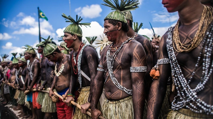 Representantes da aldeia Xukuru durante a Mobilização Nacional Indígena 2015