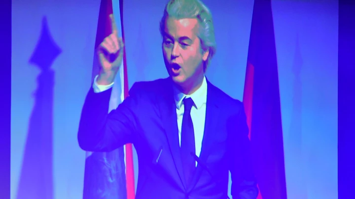 KOBLENZ AM RHEIN, GERMANY - JANUARY 21:   Geert Wilders, leader of the Dutch PVV political party speaks at a conference of European right-wing parties on January 21, 2017 in Koblenz, Germany. In an event hosted by the Europe of Nations and Freedom political group of the European Parliament, leading members of the Front National of France, the Alternative for Germany (AfD), the Lega Nord of Italy, the Austria Freedom Party and the PVV party of the Netherlands are meeting for a one-day conference. France, the Netherlands and Germany all face national elections this year and in each case right-wing populists are in a strong position. (Photo by Thomas Lohnes/Getty Images) KOBLENZ AM RHEIN, GERMANY - JANUARY 21:   Geert Wilders, leader of the Dutch PVV political party speaks at a conference of European right-wing parties on January 21, 2017 in Koblenz, Germany. In an event hosted by the Europe of Nations and Freedom political group of the European Parliament, leading members of the Front National of France, the Alternative for Germany (AfD), the Lega Nord of Italy, the Austria Freedom Party and the PVV party of the Netherlands are meeting for a one-day conference. France, the Netherlands and Germany all face national elections this year and in each case right-wing populists are in a strong position. (Photo by Thomas Lohnes/Getty Images)