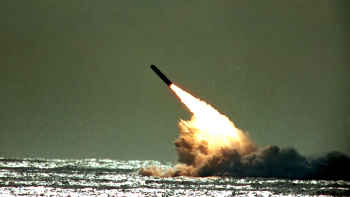 FILE - The Dec. 4, 1989 file photo shows U.S. Navy launching a Trident II, D-5 missile from the submerged submarine USS Tennessee in the Atlantic Ocean off the coast of Florida. Pushing his vision of a nuclear weapons-free world, President Barack Obama returned to Prague on Thursday, April 8, 2010 to sign a pivotal treaty aimed at sharply paring U.S. and Russian arsenals ? and repairing soured relations between the nations. With that, they will commit their nations to slash the number of strategic nuclear warheads by one-third and more than halve the number of missiles, submarines and bombers carrying them, pending ratification by their legislatures. The new treaty will shrink those warheads to 1,550 over seven years. That still allows for mutual destruction several times over. But it will send a strong signal that Russia and the U.S., which between them own more than 90 percent of the world's nuclear weapons, are serious about disarmament.  (AP Photo/Phil Sandlin, File)
