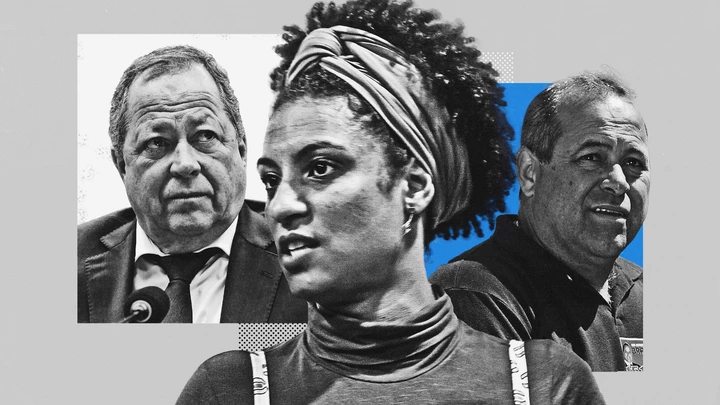 Montagem com a imagem de Marielle ao centro e integrantes da família Brazão. Montagem com a imagem de Marielle ao centro e integrantes da família Brazão.