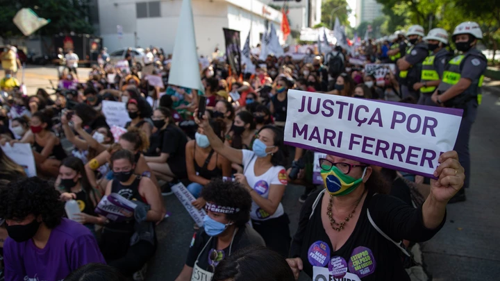 Manifestação por justiça no caso Mari Ferrer, organizado por entidades feministas em São Paulo em novembro de 2020, logo após a publicação da nossa primeira reportagem sobre o caso.