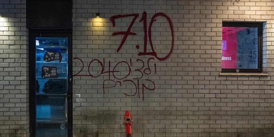 Grafite marcando o ataque surpresa de combatentes do Hamas a um festival de música e a um kibutz perto da fronteira com Gaza, em Tel Aviv, Israel. Grafite marcando o ataque surpresa de combatentes do Hamas a um festival de música e a um kibutz perto da fronteira com Gaza, em Tel Aviv, Israel.