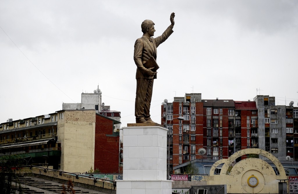 Photo taken on October 13, 2009 shows a statue of former US President Bill Clinton erected by Kosovo authorities in Pristina. Kosovo Albanians admire Clinton because of his role in the 1999 NATO bombings of then Yugoslavia and honoured him by erecting a three-metre (10-feet) tall monument on a Pristina boulevard already named after him. The boulevard is already graced by a 12-metre tall mural of the former president. Former US president Bill Clinton will in November attend the unveiling of a statue of himself, Kosovo's "saviour,".  AFP PHOTO / ARMEND NIMANI (Photo credit should read Armend Nimani/AFP/Getty Images)