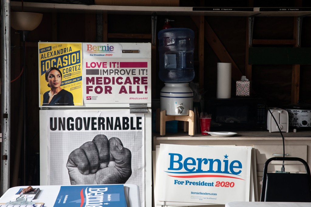 Shaun Navarro volunteering at a community canvassing training for Bernie Sanders at the "Leftist Garage" in Las Vegas, NV on December 21, 2019. Krystal Ramirez for The Intercept